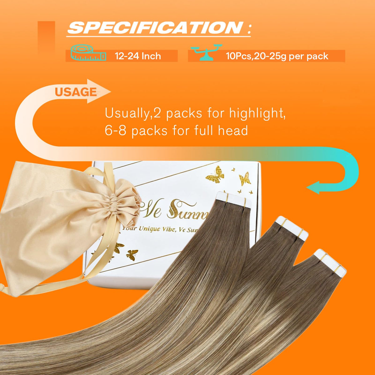 Before and after comparison of hair with Sunny Hair Tape in Hair Extensions