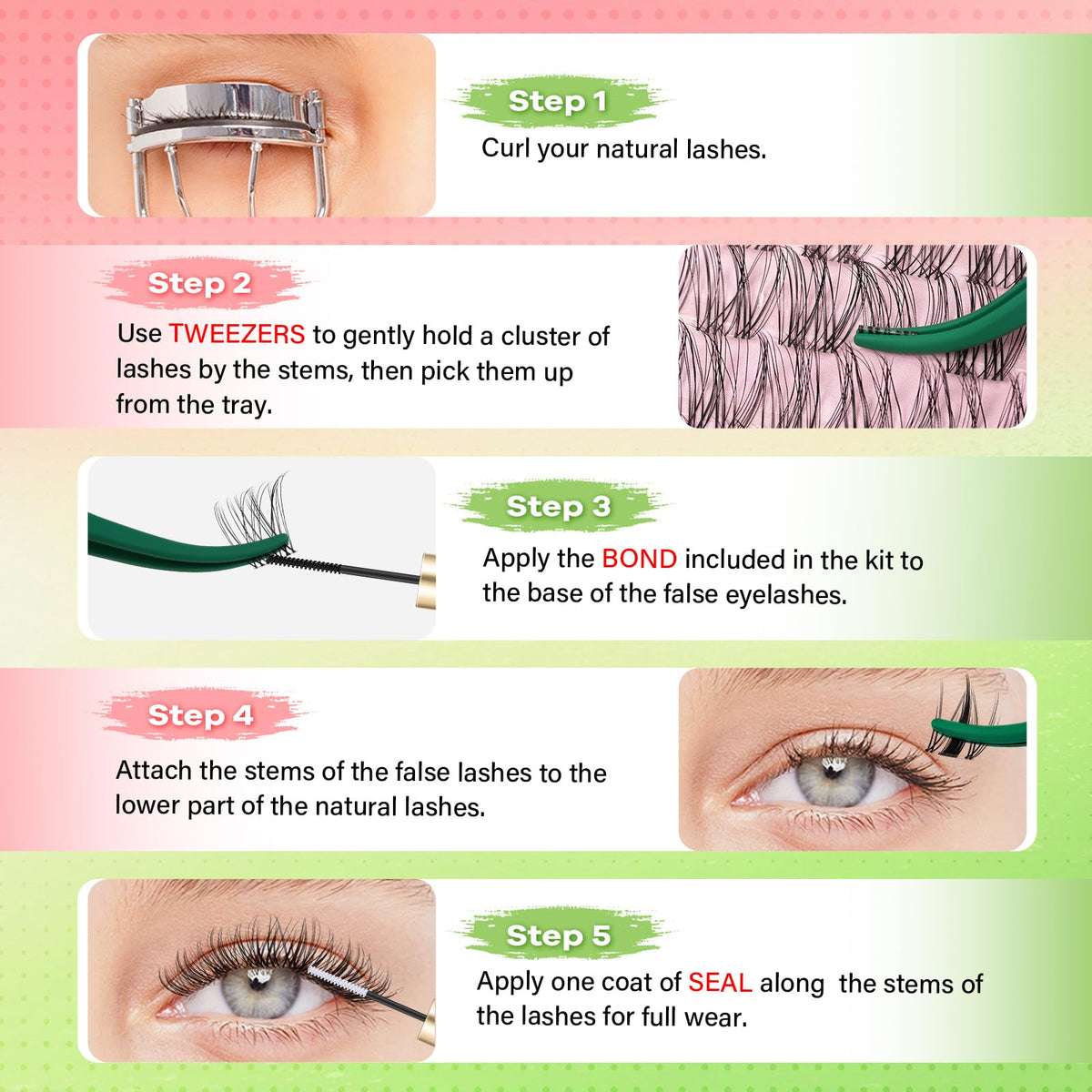 Before and after comparison of lashes using KEYYOU kit