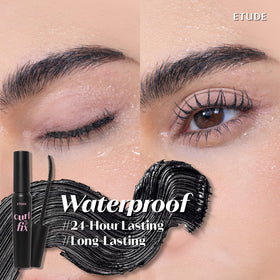 Before and after comparison of lashes with ETUDE Curl Fix Mascara