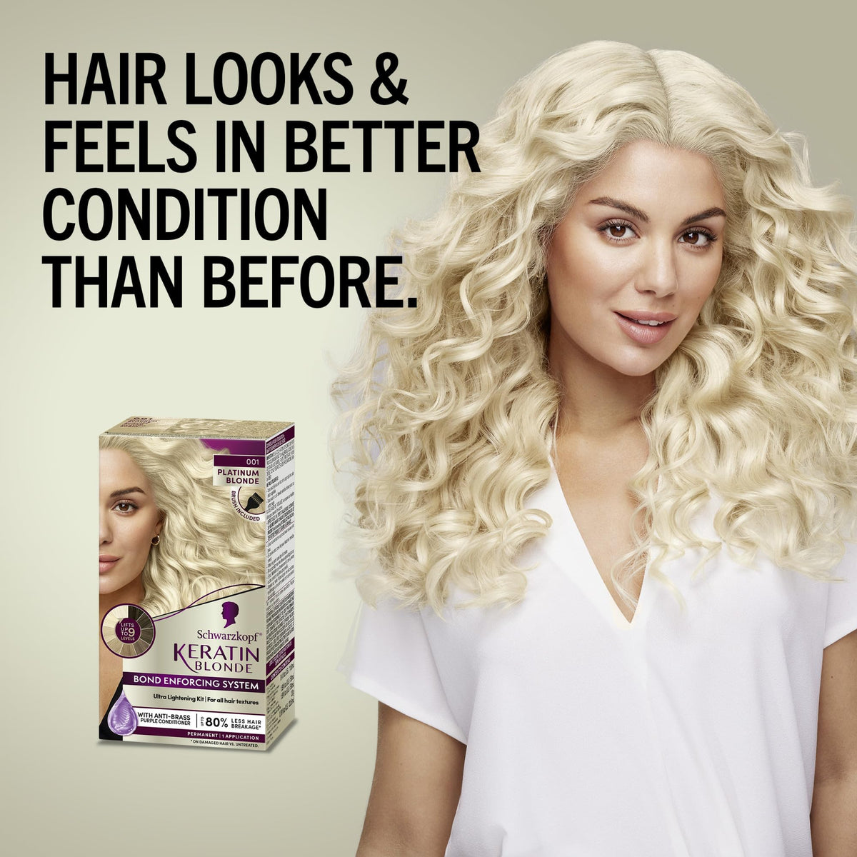 Before and after hair colour results using Schwarzkopf Keratin Blonde