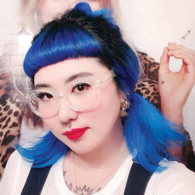 Before and after hair dye using MANIC PANIC Blue Moon