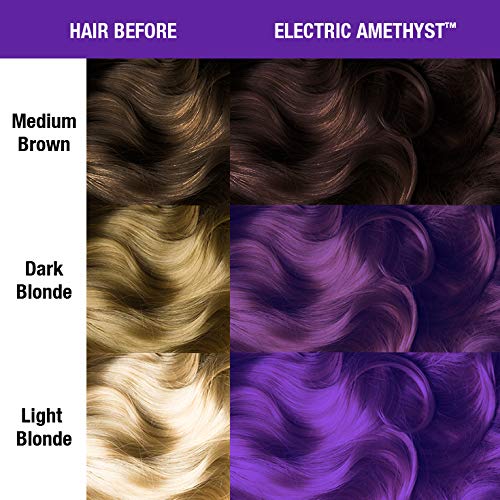 Before and after hair dye with Electric Amethyst