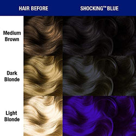 Before and after hair with MANIC PANIC Shocking Blue