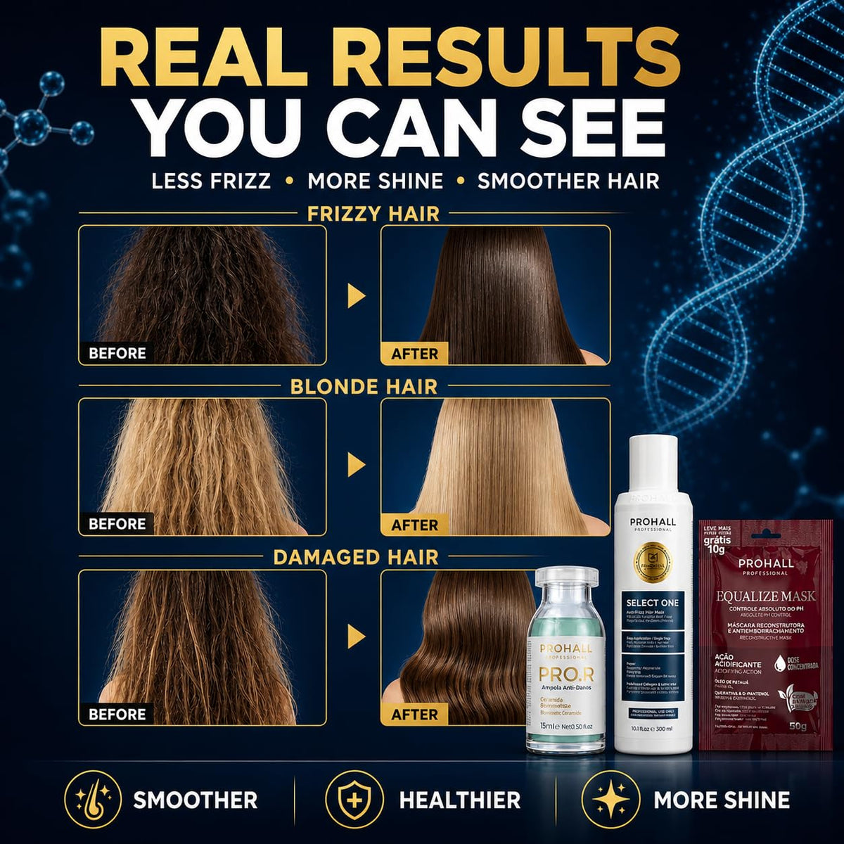 Before and after results of Prohall keratin