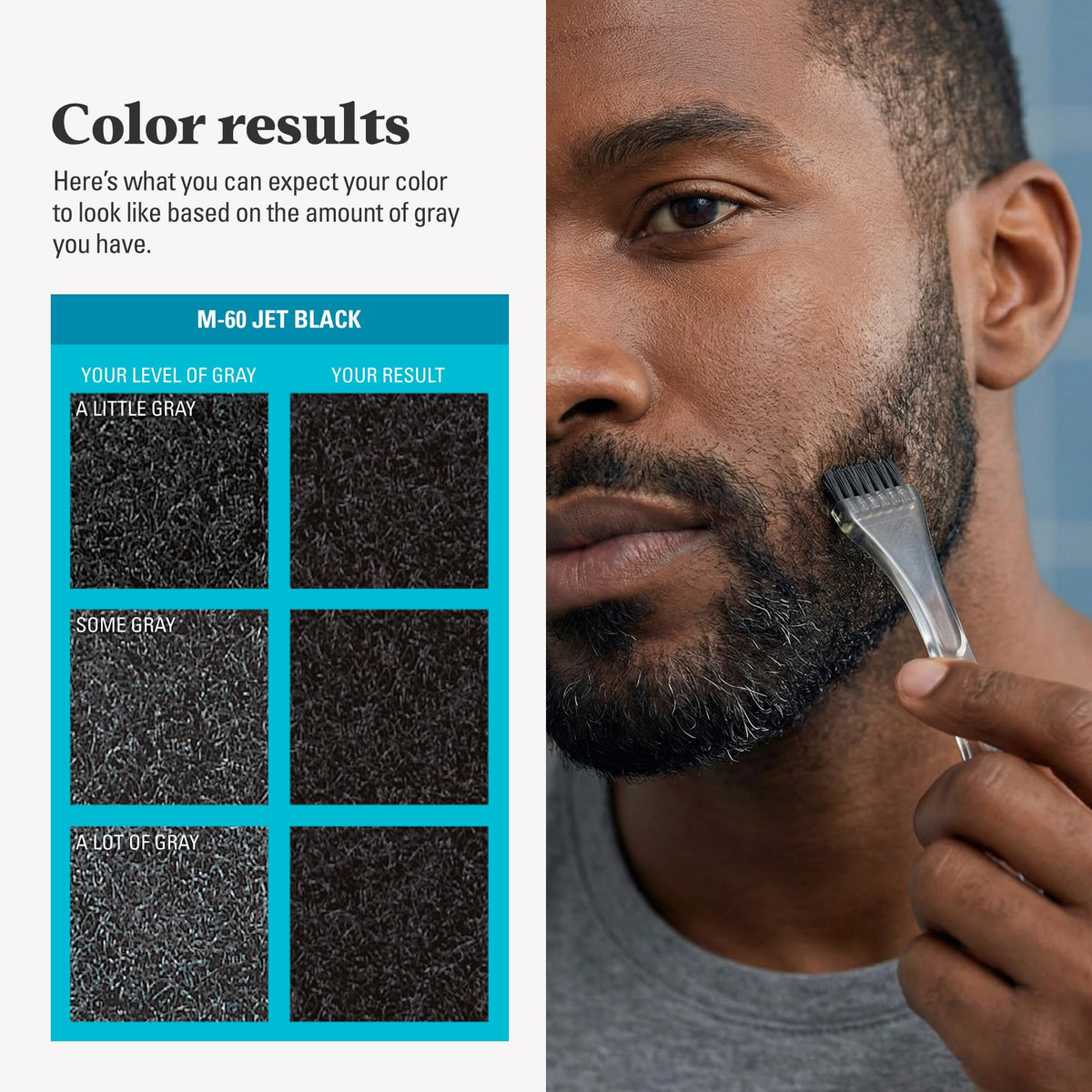 Before and after results of using Just for Men Mustache & Beard Dye