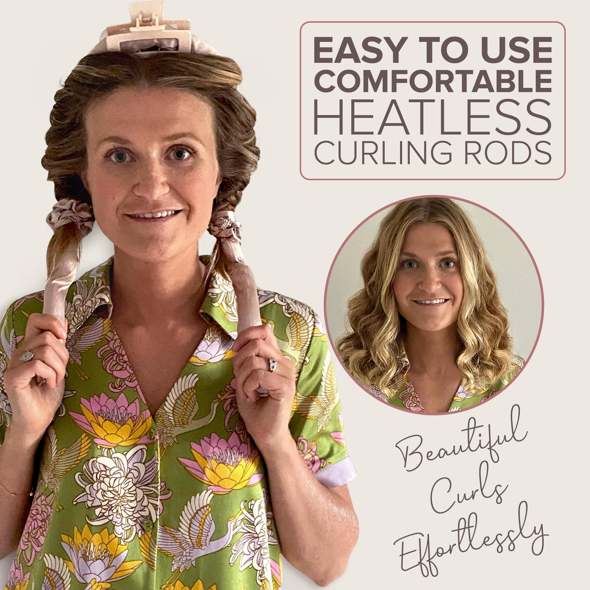 Before and after results of using NYK1 Heatless Curlers