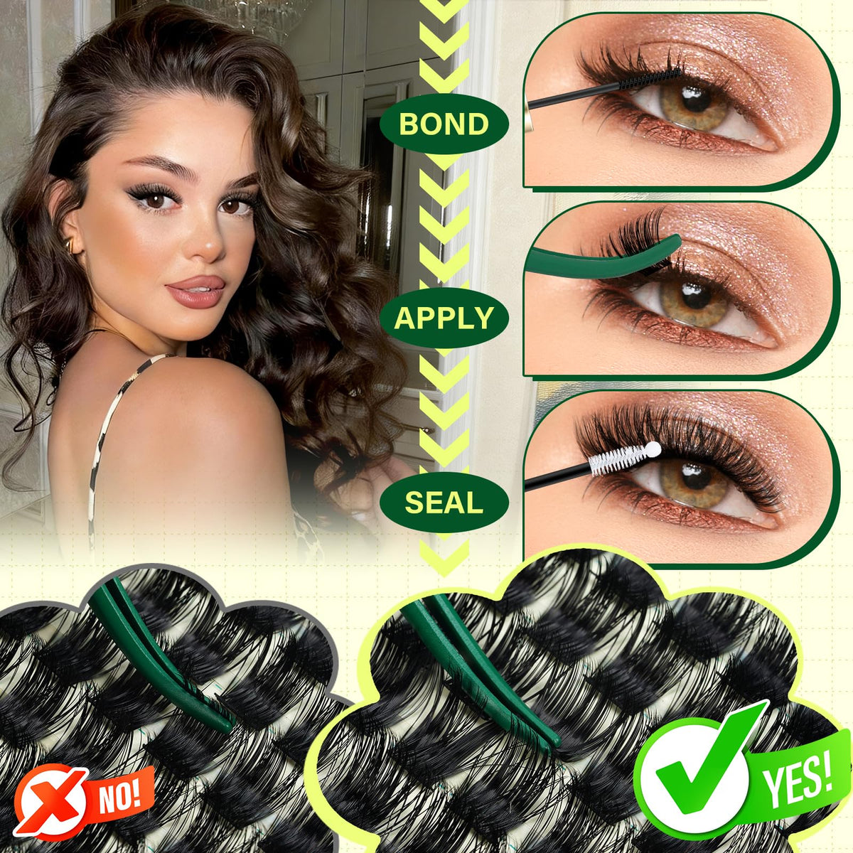 Before and after using KEYYOU Enchantress Lash Clusters