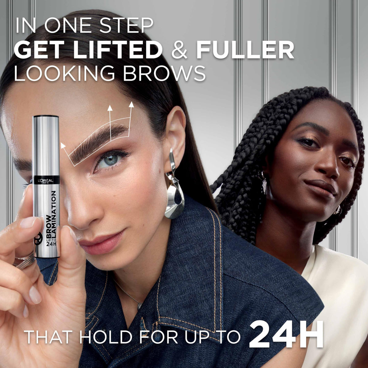 Before and after using L'Oreal Paris Infallible Brow Lamination Gel