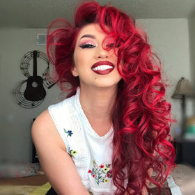 Before and after using MANIC PANIC Vampire Red hair dye