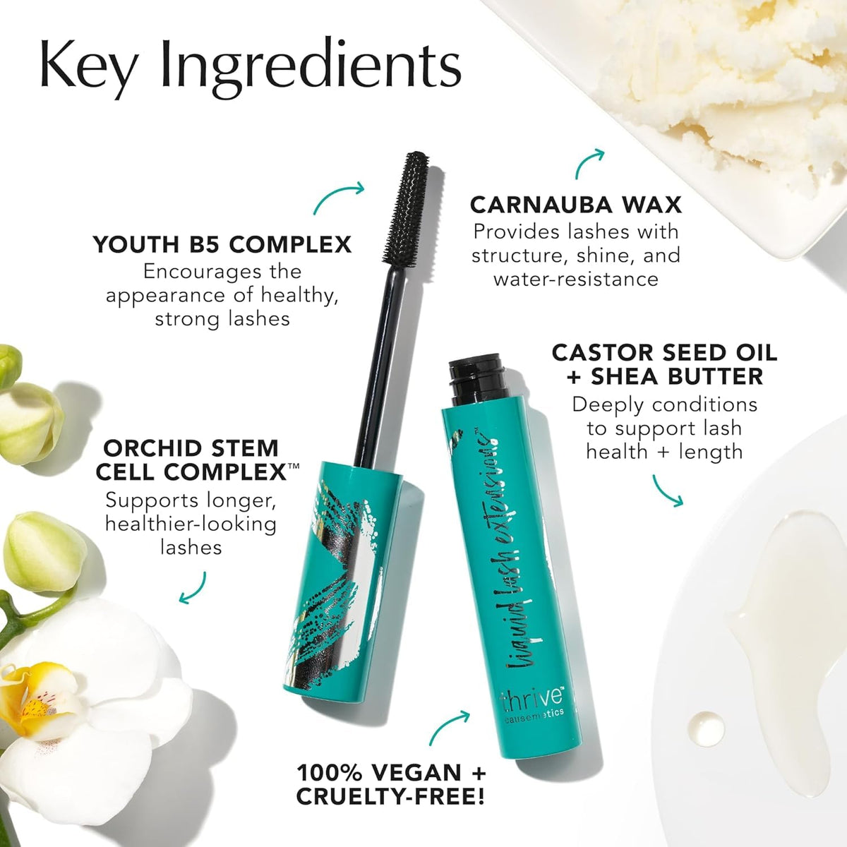 Before and after using Thrive Causemetics Liquid Lash Extensions Mascara