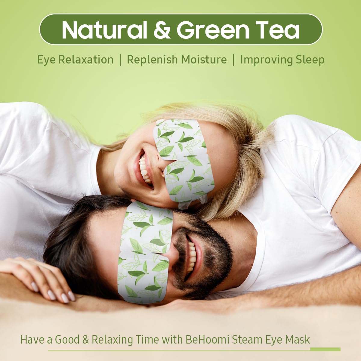 BeHoomi Steam Eye Mask displayed on a model's face