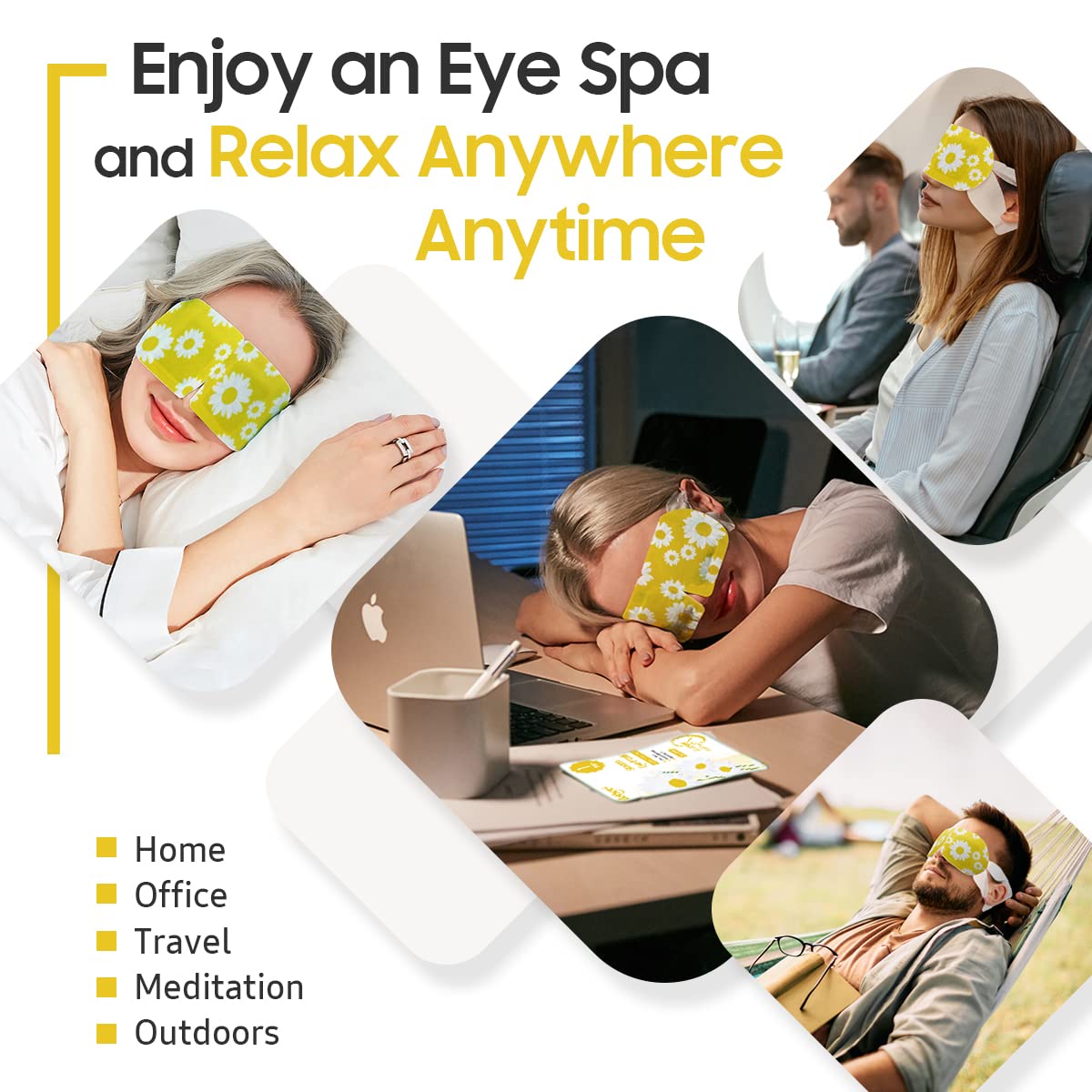 BeHoomi Steam Eye Mask displayed on a spa table with candles