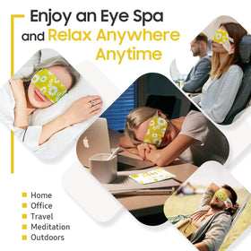 BeHoomi Steam Eye Mask displayed on a spa table with candles