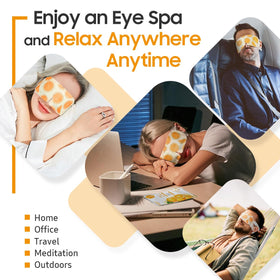 BeHoomi Steam Eye Mask displayed with travel essentials