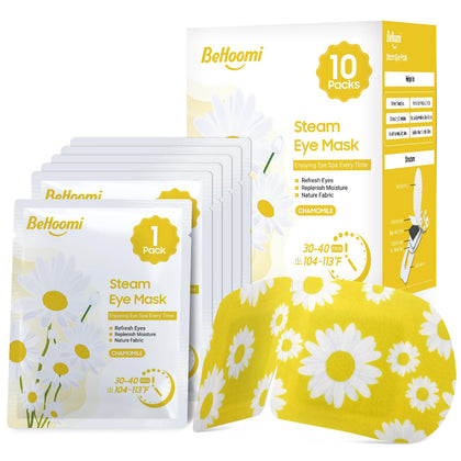 BeHoomi Steam Eye Mask front view with packaging
