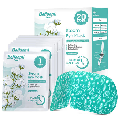 BeHoomi Steam Eye Mask front view with packaging