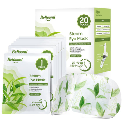 BeHoomi Steam Eye Mask front view with packaging