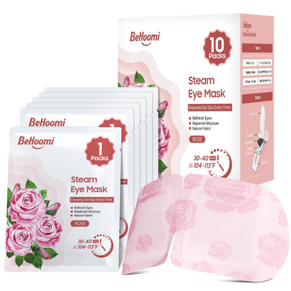 BeHoomi Steam Eye Mask front view with rose scent packaging