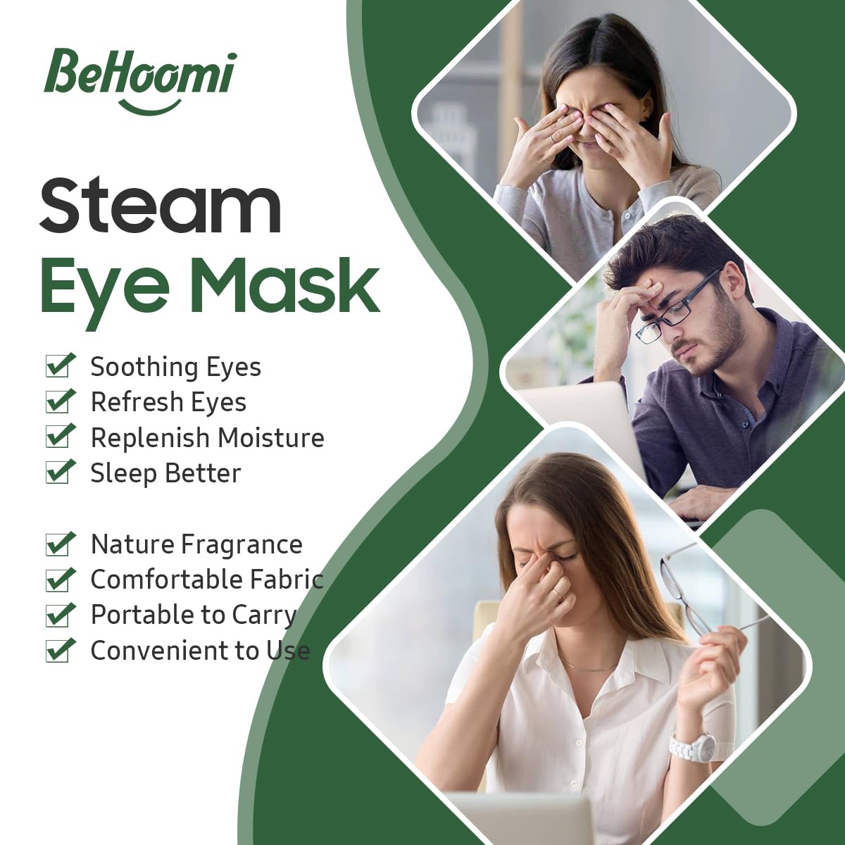 BeHoomi Steam Eye Mask on a person relaxing