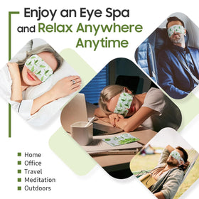 BeHoomi Steam Eye Mask with a relaxing spa setup