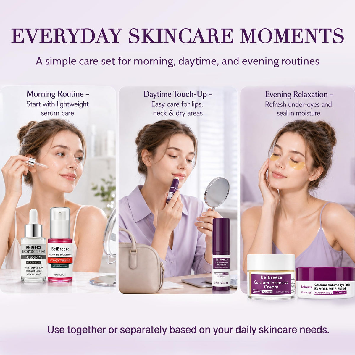 BeiBreeze Face Care Set showing easy-to-layer textures