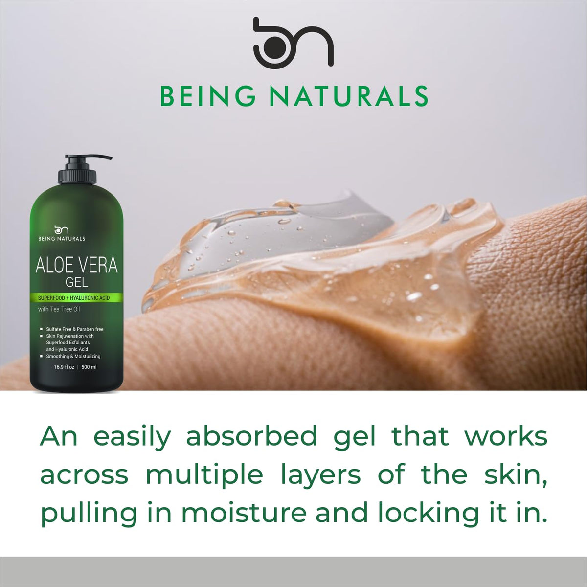 Being Naturals Aloe Vera Gel on skin application