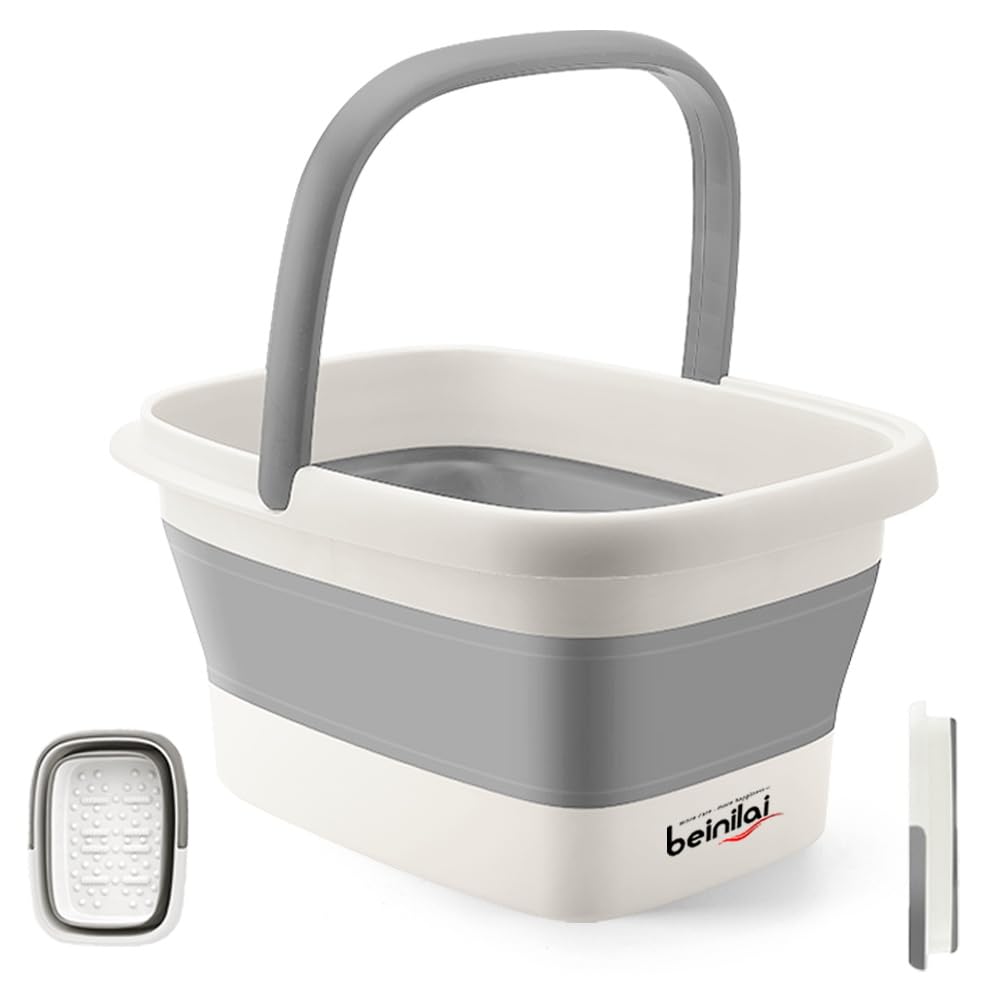 Beinilai Collapsible Foot Bath Basin front view with massage acupoints
