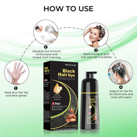 BELEZALIB Black Hair Dye Shampoo application process with gloves