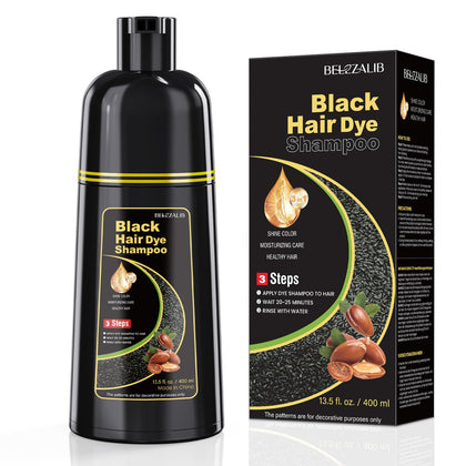 BELEZALIB Black Hair Dye Shampoo front view with packaging