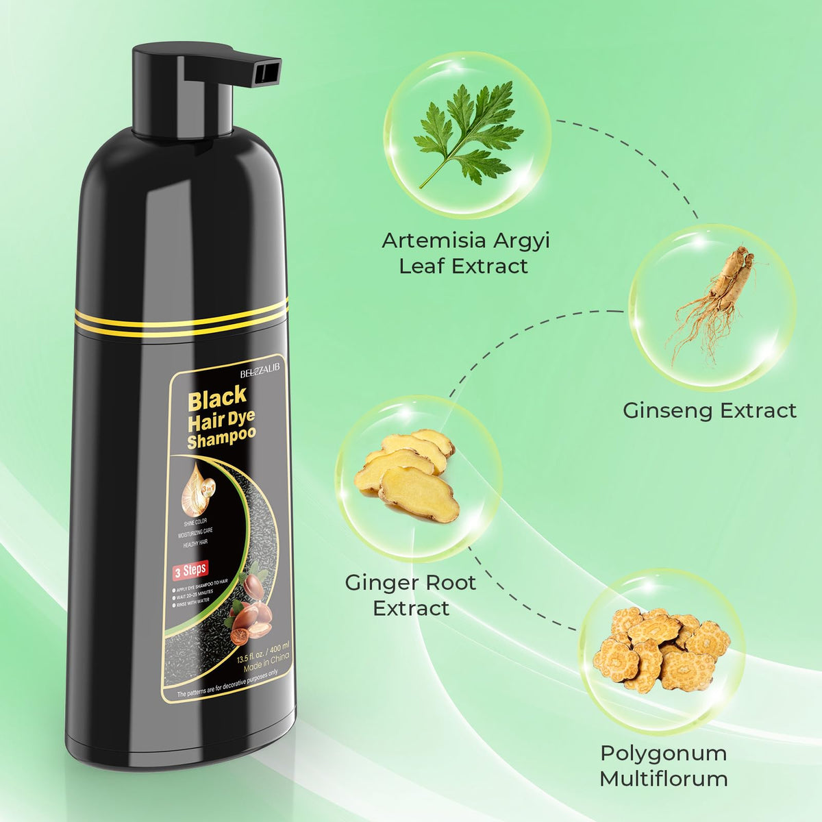 BELEZALIB Black Hair Dye Shampoo lathering in hair