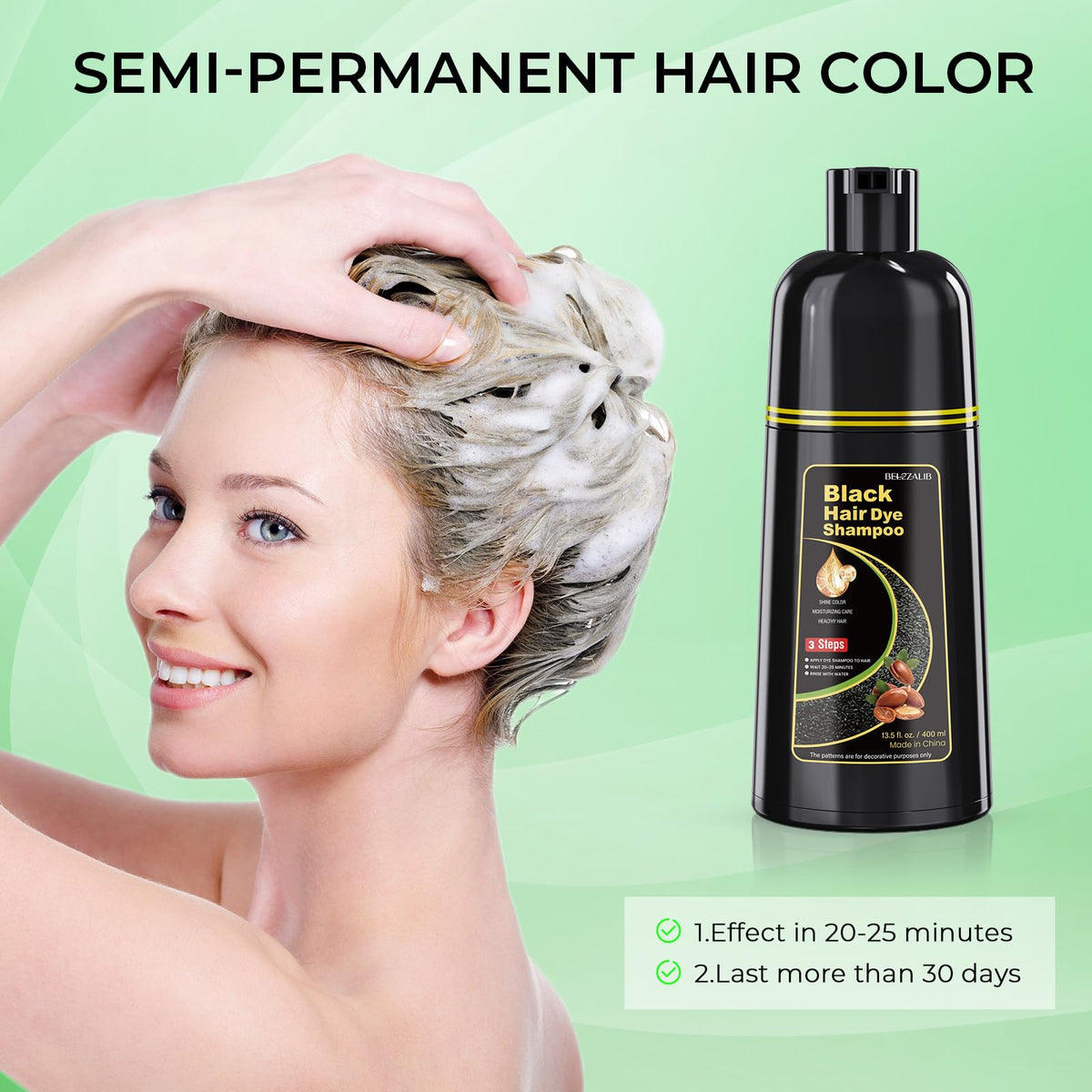 BELEZALIB Black Hair Dye Shampoo packaging details