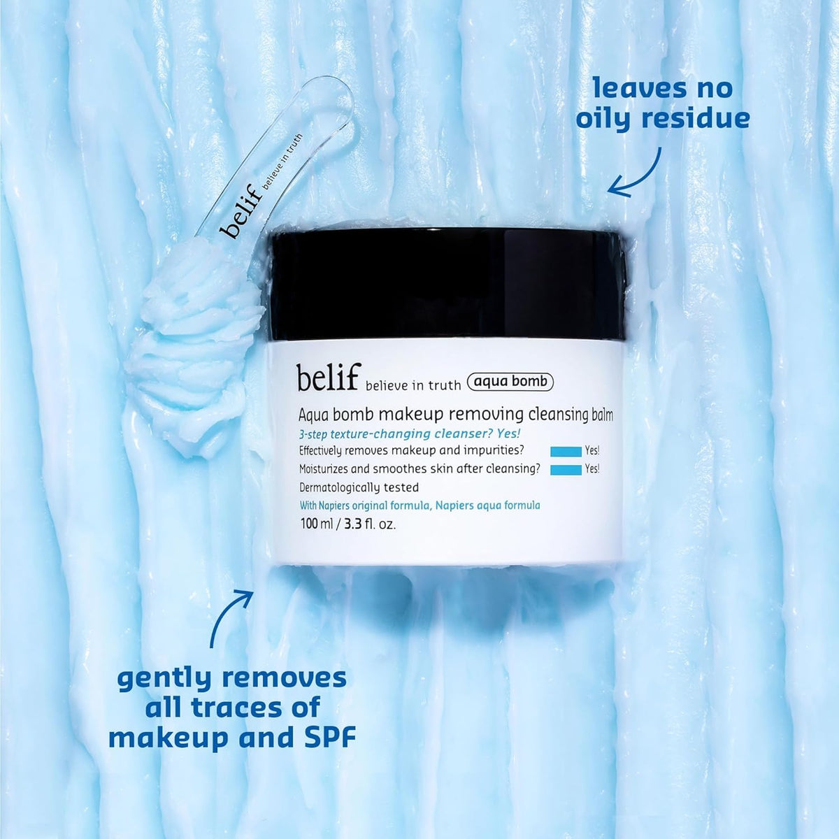 belif Aqua Bomb Cleansing Balm in use on a model's face