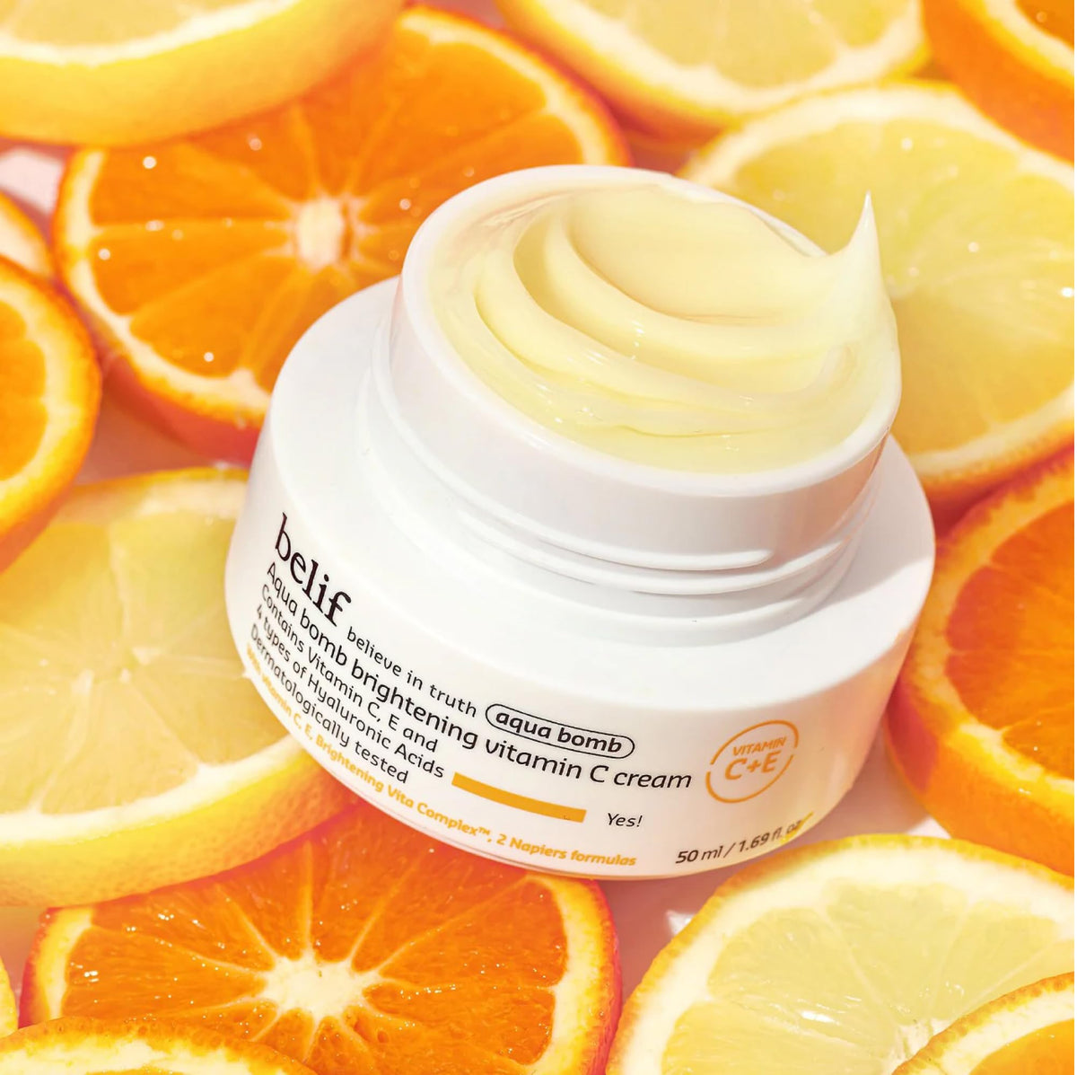 belif Aqua Bomb Vitamin C Face Cream application on skin