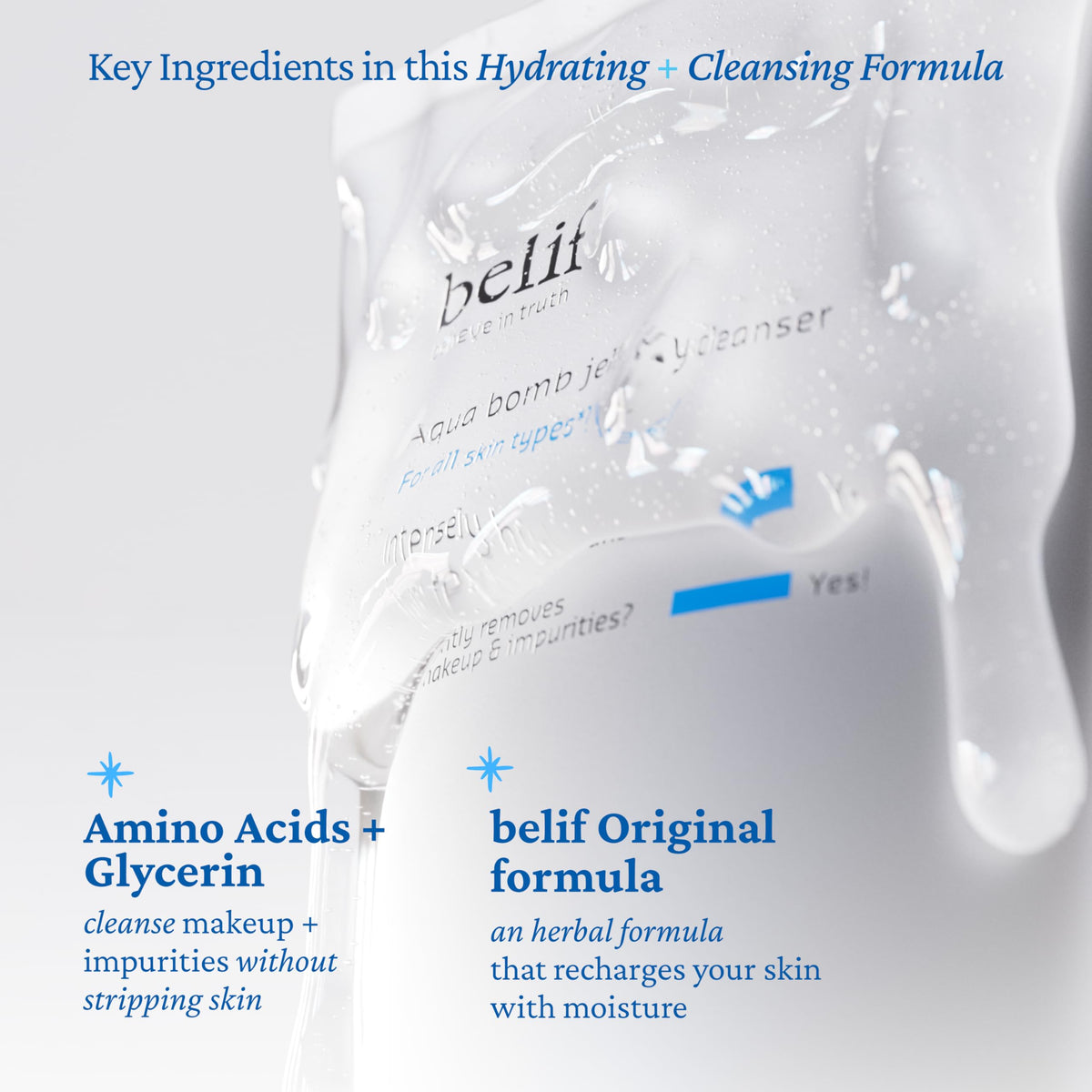 belif Jelly Hydrating Deep Cleanser packaging with ingredients list