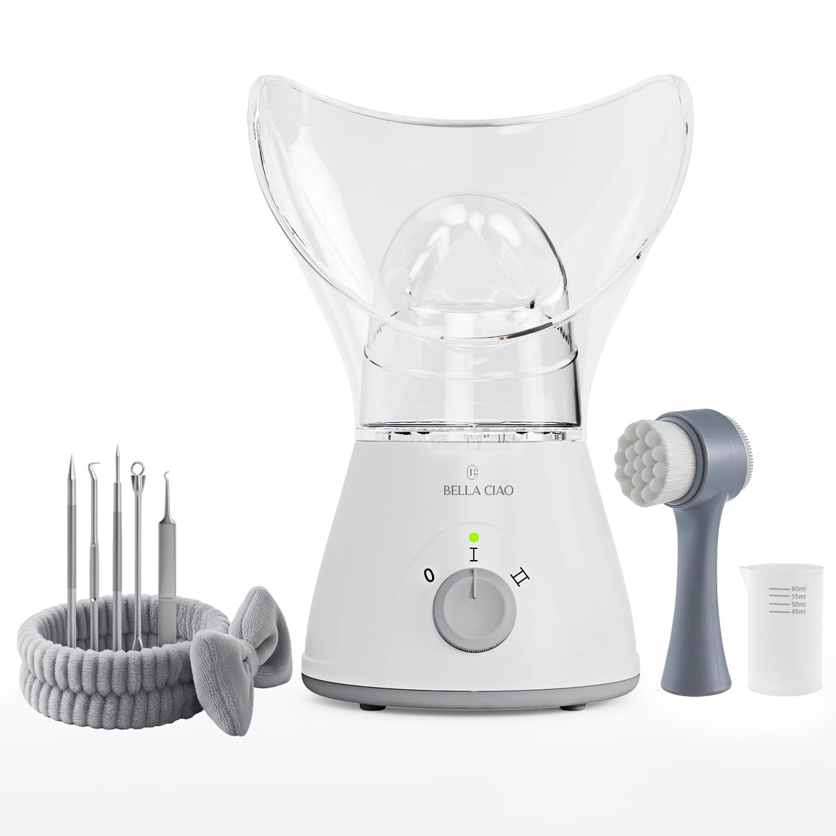 Bella Ciao Face Steamer front view in gray and white