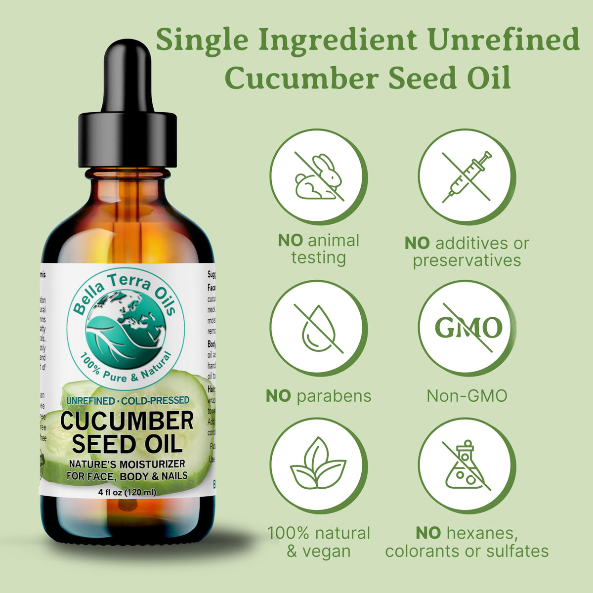 Bella Terra Oils Cucumber Seed Oil 8 oz side view