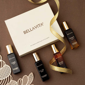 Bella Vita Luxury Men's Perfume Gift Set displayed with accessories