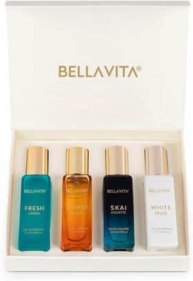 Bella Vita Luxury Unisex Perfume Gift Set front view with four bottles