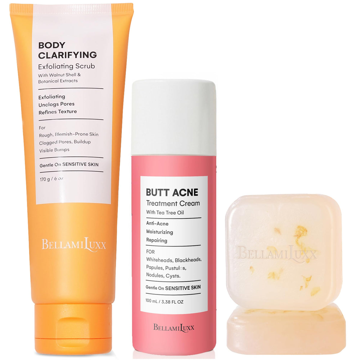 BellamiLuxx Butt Acne Set including soap bar and lotion