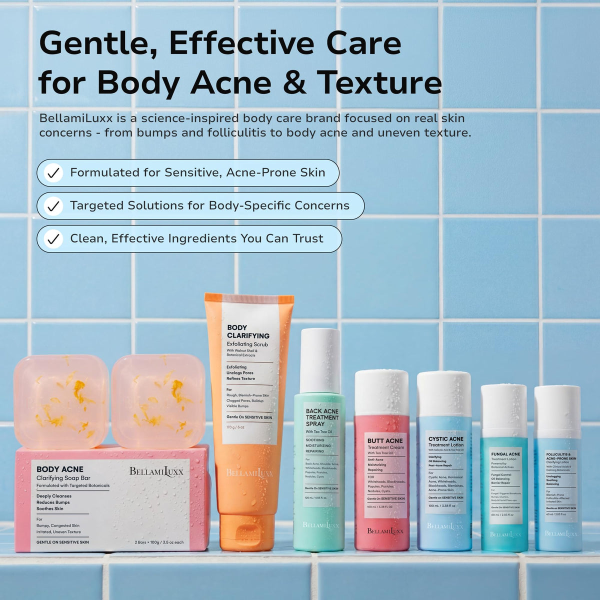 BellamiLuxx Cystic Acne Cream on a bathroom counter