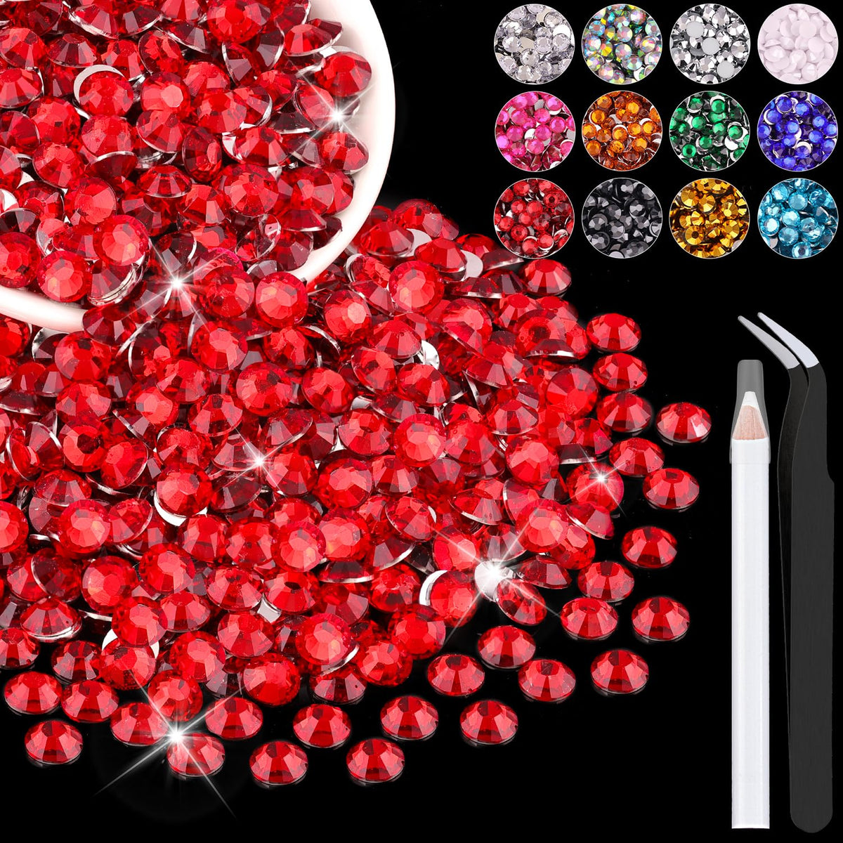 BELLEBOOST 1200PCS red resin rhinestones front view