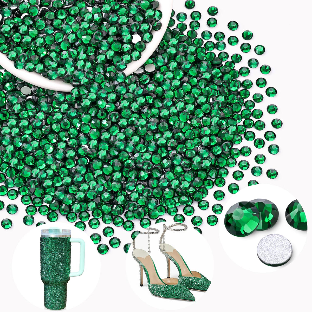 BELLEBOOST 2000PCS Emerald Green glass rhinestones front view