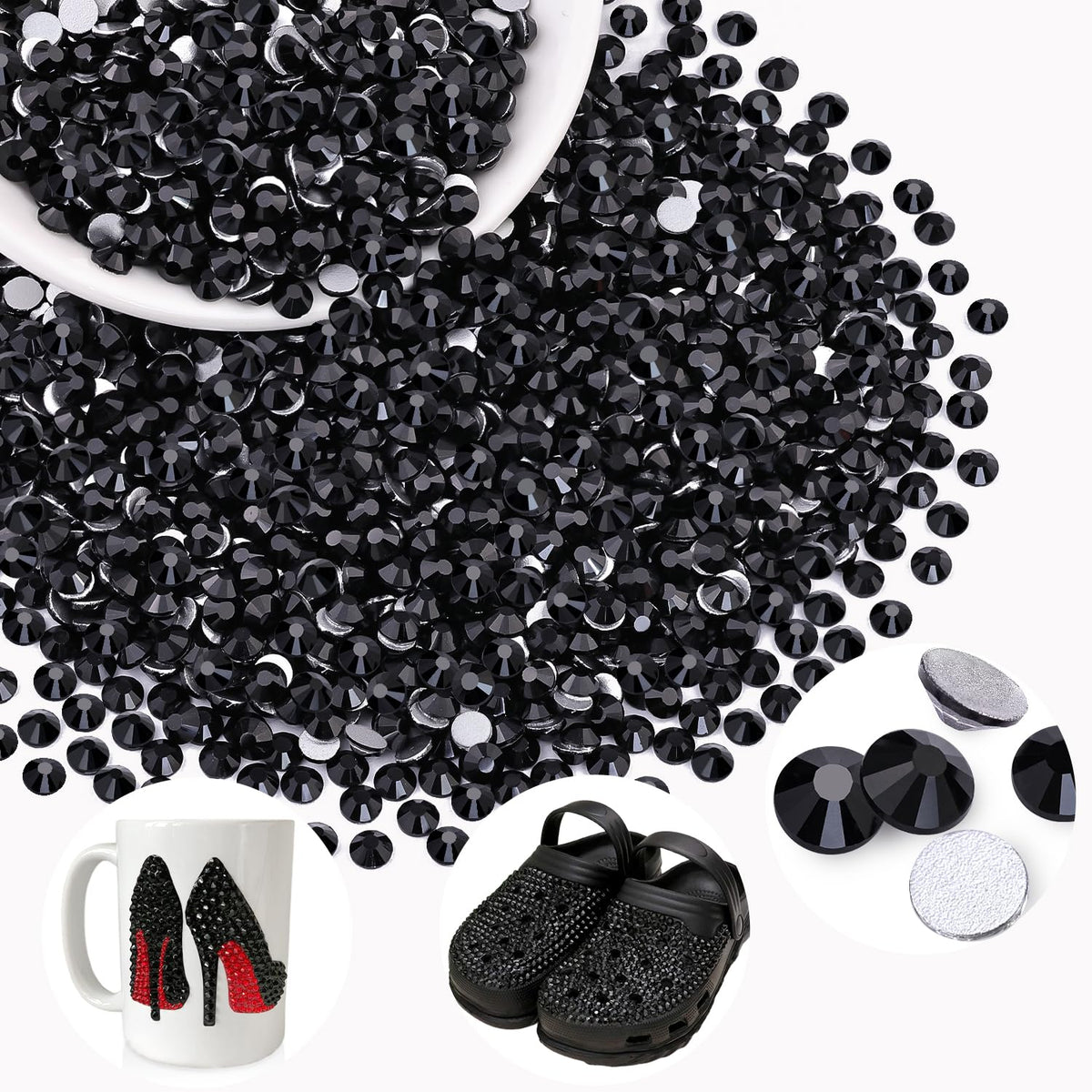 BELLEBOOST 2000PCS Jet Black Crystal Glass Rhinestones front view