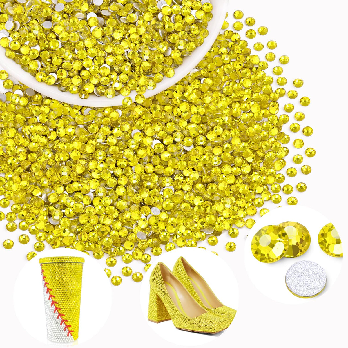 BELLEBOOST 2000PCS Lemon Yellow Crystal Glass Rhinestones front view