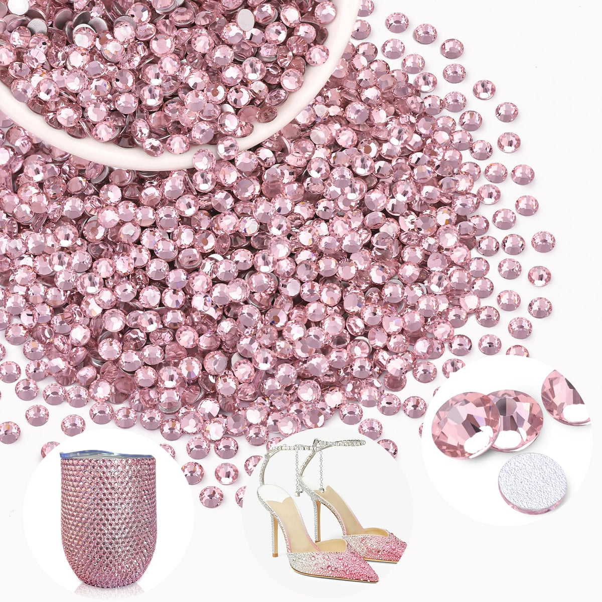 BELLEBOOST 2000PCS Light Pink Crystal Glass Rhinestones package front view