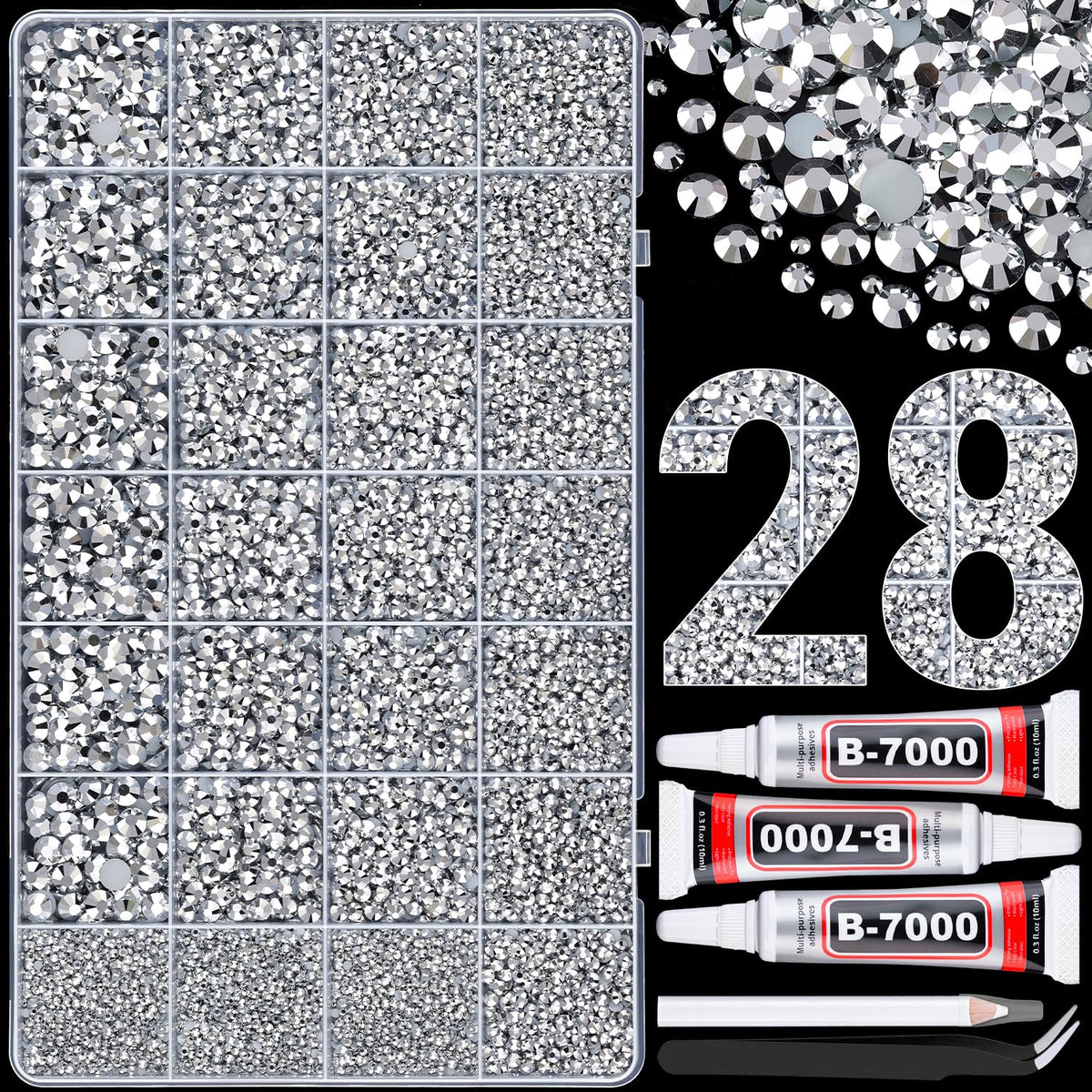 BELLEBOOST 30000Pcs resin rhinestones silver flatback gems in box