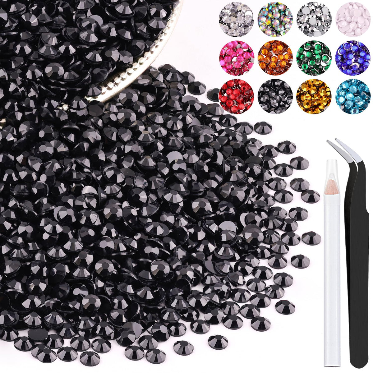BELLEBOOST 4000PCS Black Resin Rhinestones pack front view