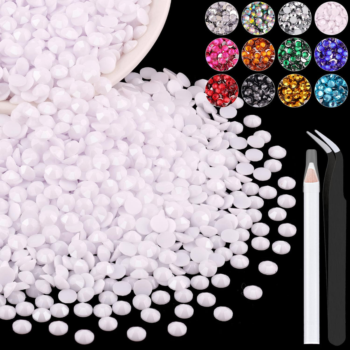 BELLEBOOST 4000PCS White Resin Rhinestones front view