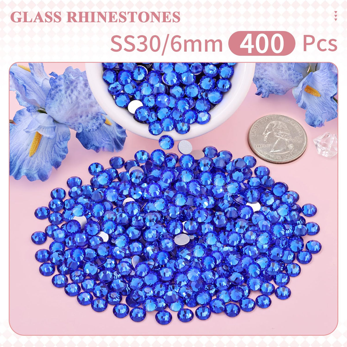 BELLEBOOST 400PCS SS30 blue glass rhinestones in packaging