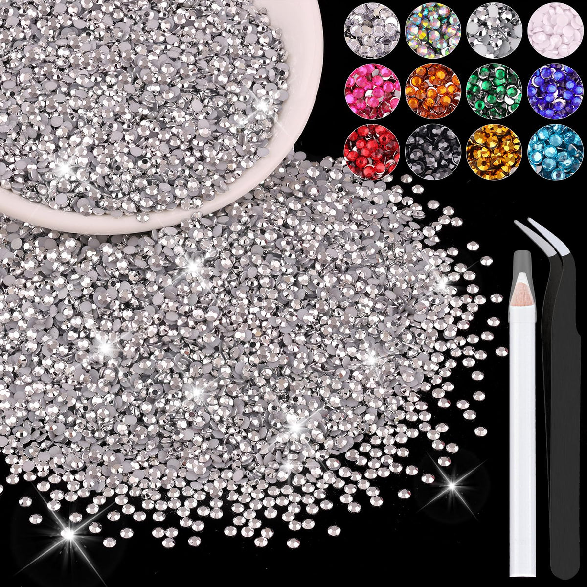 BELLEBOOST 5000PCS 3mm silver resin rhinestones front view